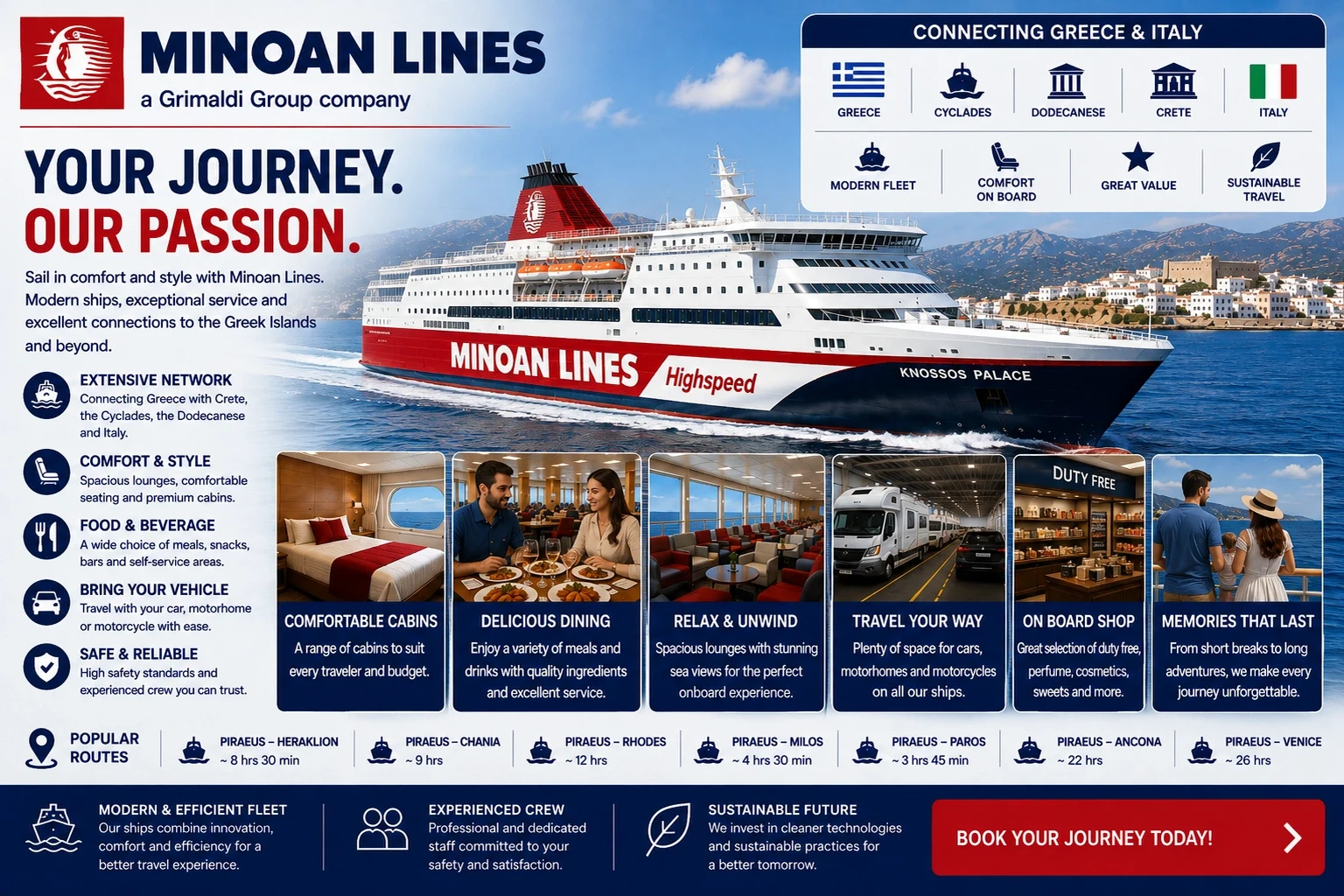 Minoan Lines: traghetto, rotte e servizi passeggeri