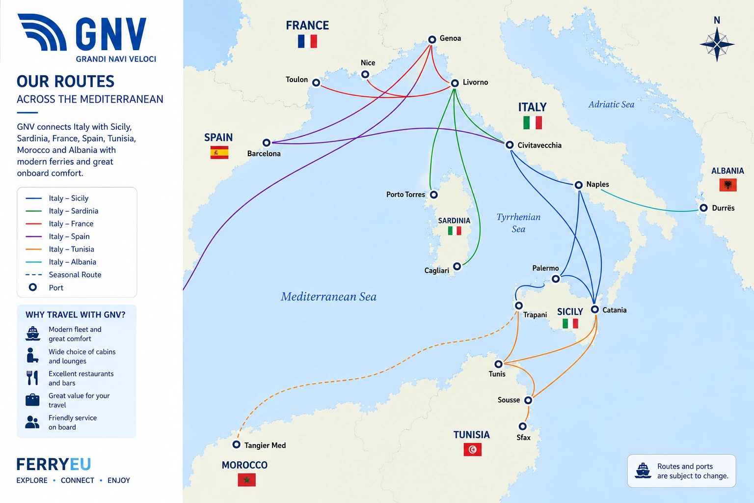 Mappa delle rotte Grandi Navi Veloci (GNV)
