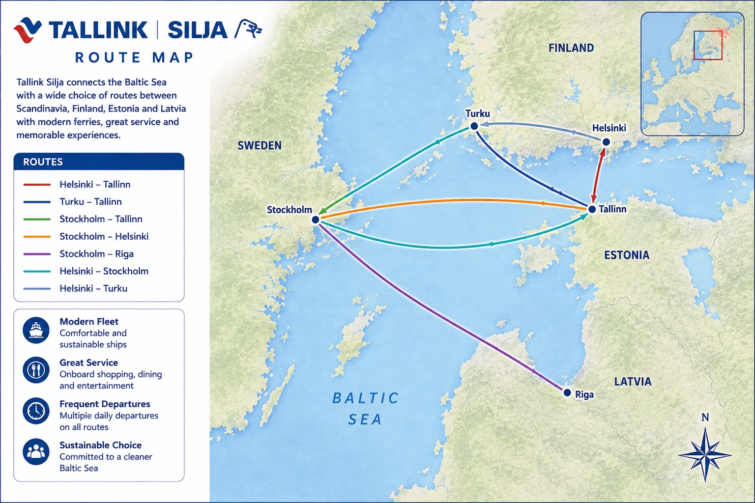 Mappa delle rotte Illustrated Tallink Silja Line